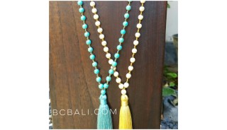 prayer neklaces tassels with ceramic beaded blue yellow